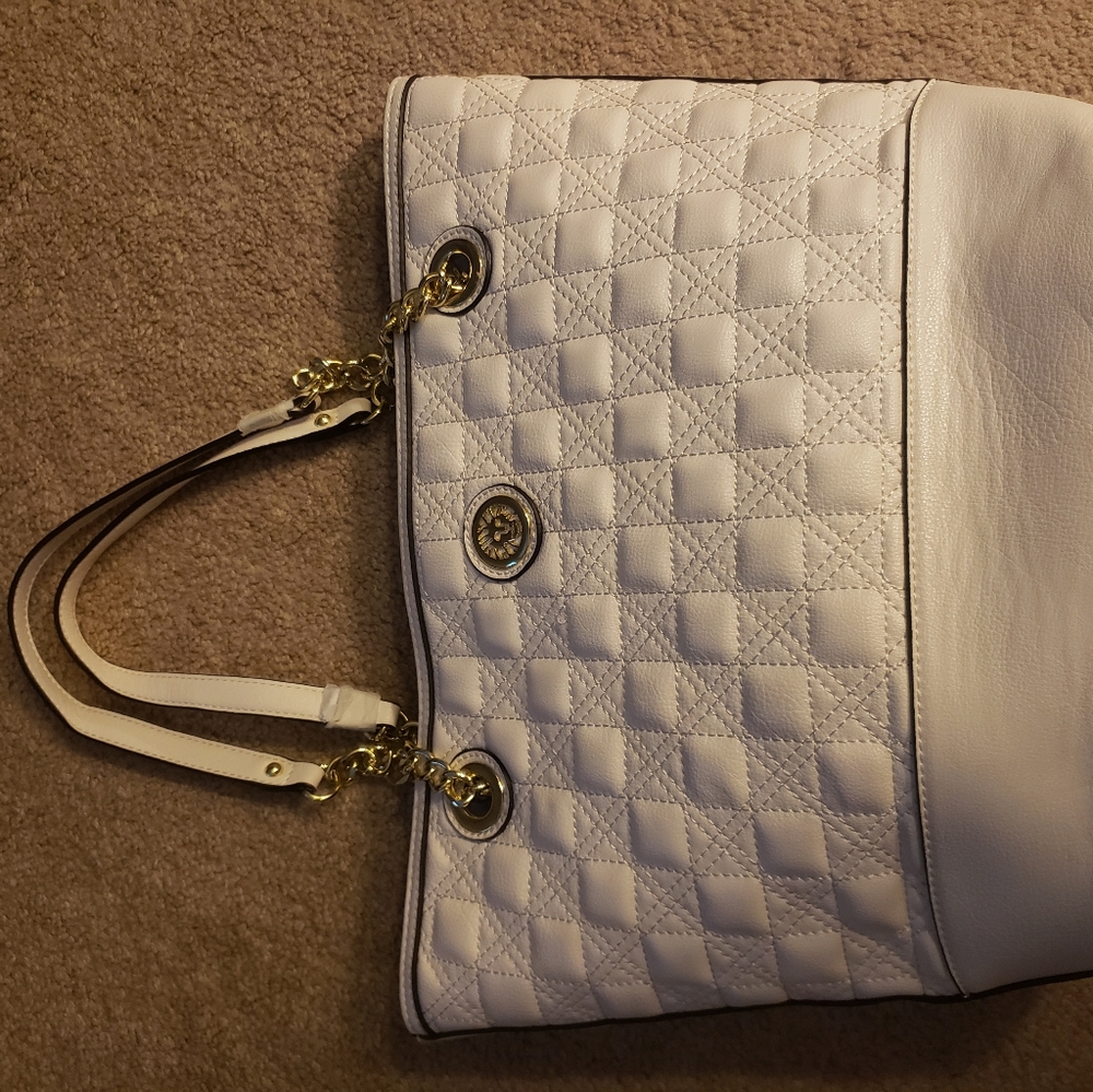 Anne Klein Quilted White Tote with Gold Chain Handles - Picture 3 of 6